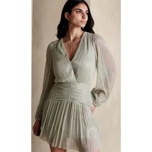 Bananas Republic Glam Mini Women Dress Sz 6 Gold Metallic‎ Sheer NYE Holiday NEW